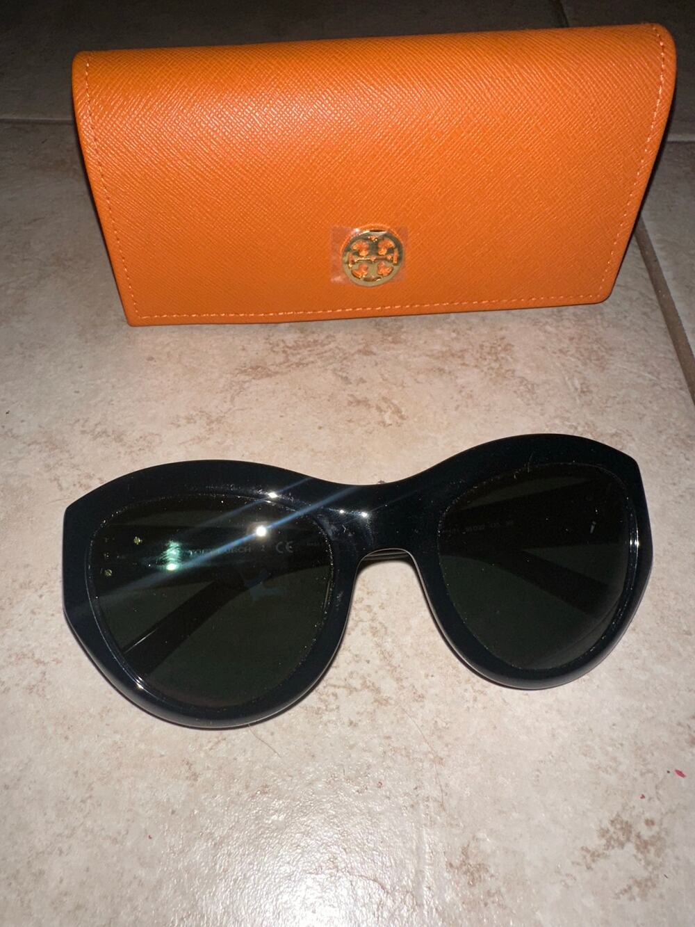 Tory Burch TY7037 Black Oversized Sunglasses w/ Orange Hard Case